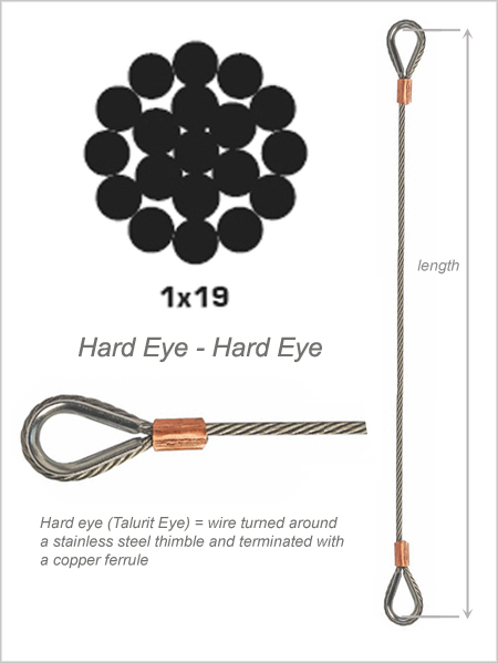 2.5mm 1x19 Stainless Steel Wire Rope (hard eye - hard eye)